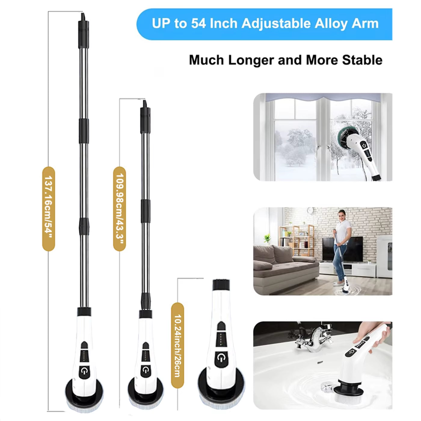 Electric Spin Scrubber with 7 Replaceable Brush Heads,Cordless Rechargeable Cleaning Brush with Adjustable Extension Handle,For Bathroom,Kitchen,Tile,Shower Cleaning Set